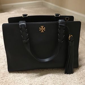 Tory Burch Black Purse with gold symbol.